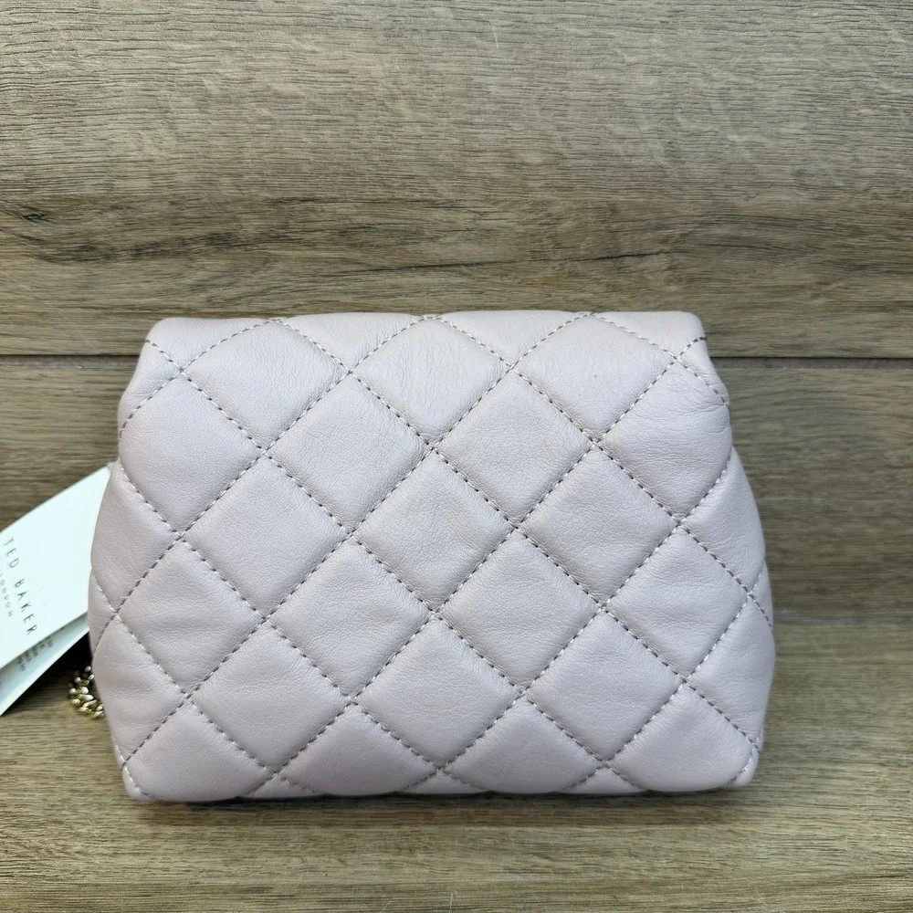 Ted Baker Ginn Quilted Leather Mini Crossbody Bag Rose Stud Soft Pink Chain